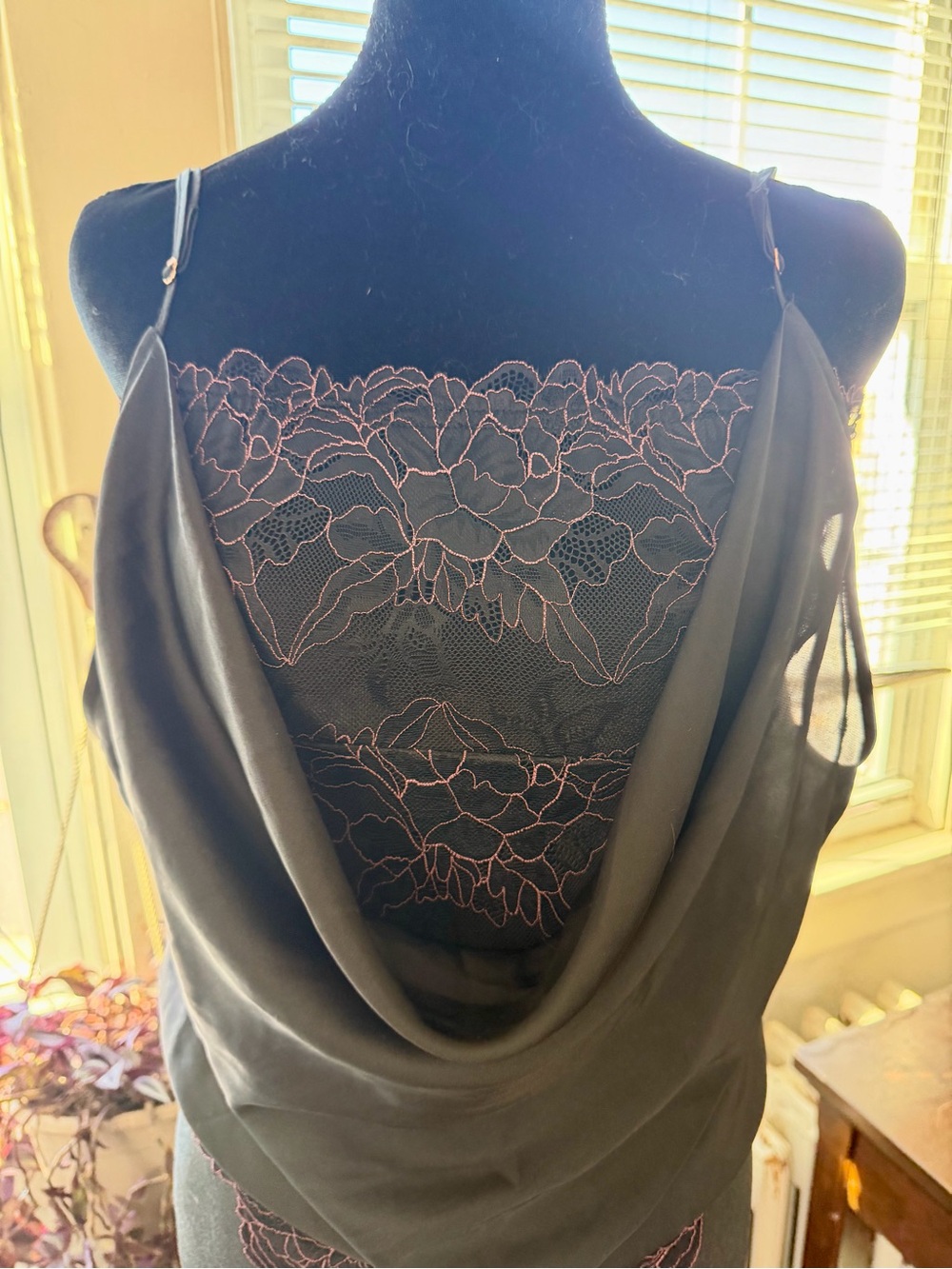 Intimately by Free People Black Bodysuit with Purple embroidered Lace Yoke
